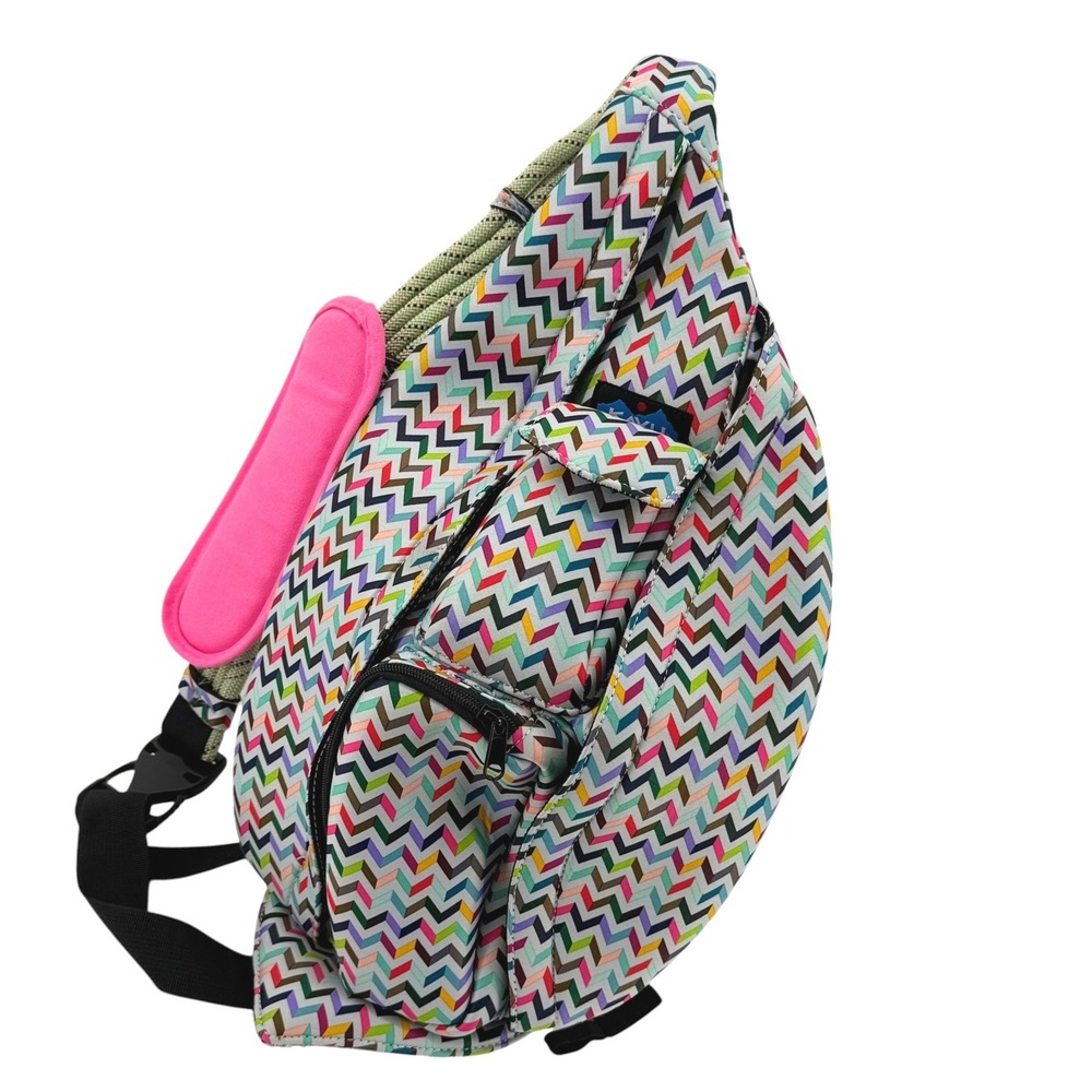Kavu Rope Sling Bag Multicolor Chevron Geometric Print Crossbody Backpack Travel